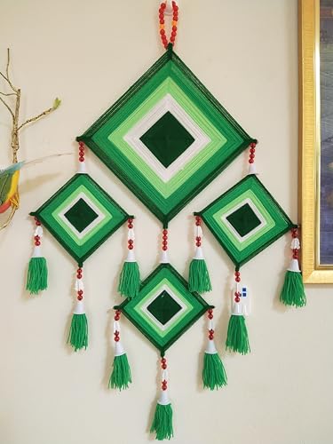 Moose546 Decorative Dreamcatcher Green Tung Hanging Square Ornaments with Beads 15