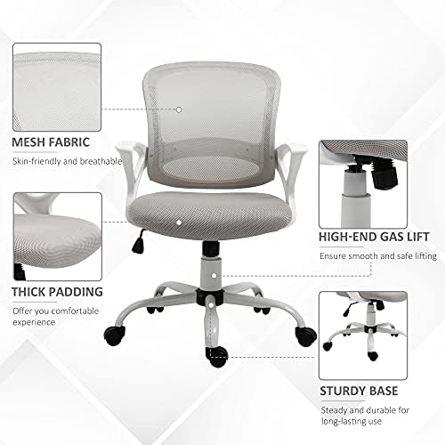 Vinsetto Mesh Office Chair Swivel Desk Task Computer Chair with Lumbar Back Support, Adjustable Height, Arm for Home, Grey
