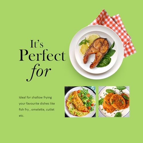 Image of Kichera 10 Inch Pre Seasoned Cast Iron Fish Fry Pan | 2 Loop Handles, 1.5kg Weight | Natural Non-Stick Induction Fish Fry Tawa Pan |Cast Iron Cookware Frying Pan | 25cm Diameter
