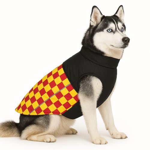 Image of The Pets Company Dog Winter Coat Jacket, Cloth, Windproof, Waterproof, Light Weight, Washable, Ultra Warm Thick Fleece Lined Dog Vest for Cold Weather Protection, (Yellow Check, Medium-Large-22 Inch)