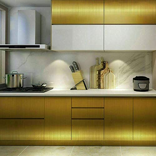 Image of Stainless Steel Look Wallpaper Vinyl Brushed Peel and Stick Wallpaper Vinyl Self Adhesive Film Metal Look Wallpaper for Countertops Kitchen. (24 x 150 inch, Gold Brush)