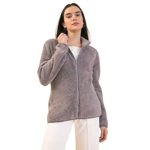 Julia Women’s Faux Fur Jacket - Wool Fabric, High Neck, Full Sleeves, Solid Pattern, Cozy & Stylish, The Cozy Closet Collection, Made in India-image-10