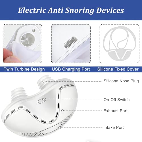 Anti Snoring Devices, Electric Anti Snoring Device, Effective Snoring Prevention, Sleep Apnea Devices for Men and Women, Adjustable Wind Speed, Suitable for All Nose Shapes, White