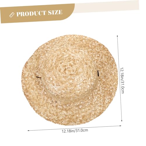Straw Hat for Boys and Girls Beach Sun Hat Wide Brim Fashionable Straw Beige2