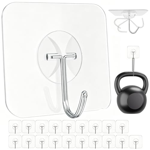 Adhesive Wall Hooks for Hanging Heavy Duty Sticky Hooks 22LB 20pcs No Drill