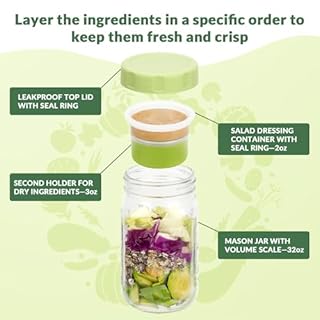 SOLIGT 4 Pack Glass Salad Jars with Lids Meal Prep, Leakproof Container for Lunch, with Wet/Dry Separation Cups, 32oz Mason Jars (Pink/Orange/Sky Blue/Olive Green)