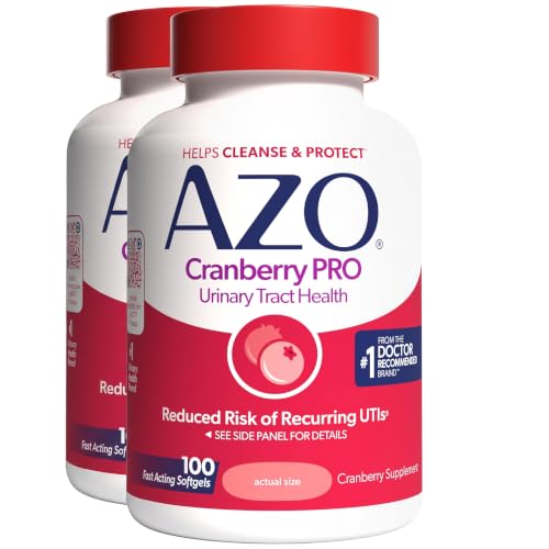 AZO Cranberry Pro Urinary Tract Health Supplement 600mg PACRAN, 1 Serving : More Than 1 Glass of Cranberry Juice, Sugar Free Cranberry Pills, Non-GMO 100 Softgels (Pack of 2) - image 1