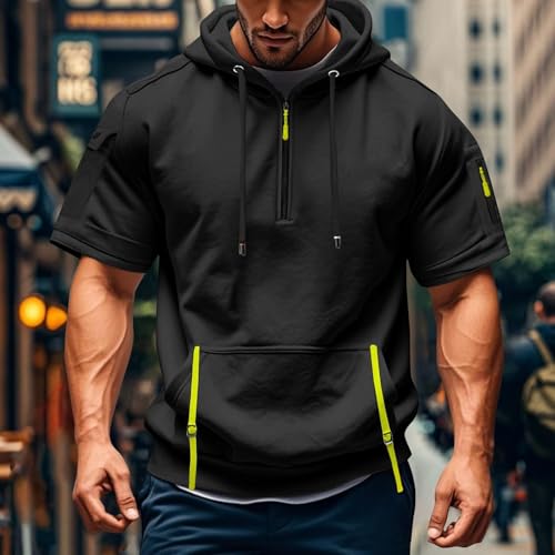 Mens Hoodies Summer Short Sleeve Top Comfy Running Tops Hoodie Men Gym Shirts Lightweight Breathable Athletic T Shirt Smart Casual Beach Hoodies Tops Sports Outdoor with Pockets - Image 6