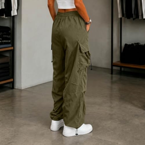 Women's Cargo Pants Drawstring Waist Wide Leg Utility Work Trousers - image 4