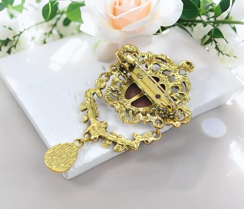 Image of Gyn&Joy Antique Blue Rhinestones Cameo Brooch Pin