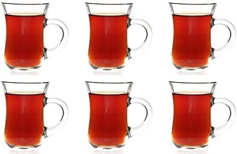 Clear Glass Turkish Tea Coffee Mug with Handle Shisha Cafe UK SELLER - 6 X PASHA TEA GLASS