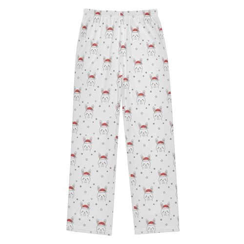Yuiboo Loose PJ Bottoms White Bunny Christmas Lounge Pants Long Sleep Pajama Indoor with Pockets 9-10Y