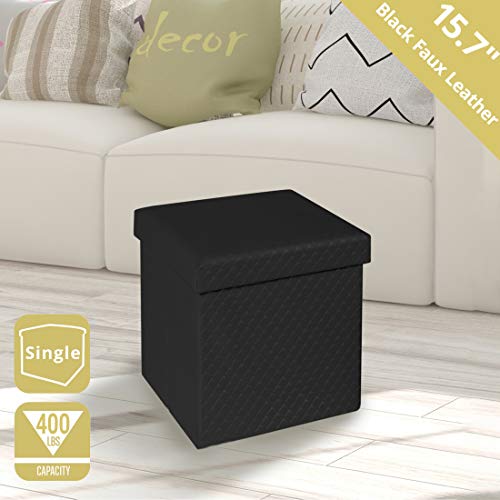 Seville Classics 15.7" Faux Leather Foldable Storage Ottoman Footrest Toy Box Coffee Table