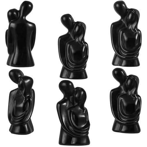 Estatua pareja abrazada tallada en obsidiana negra miniatura 5