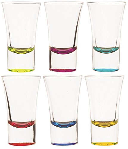 Circleware Conquer Glass Shot Glass Set, 1.5 Ounce, Set of 6 Multi-colored Drinking Glasses, Limited Edition Glassware