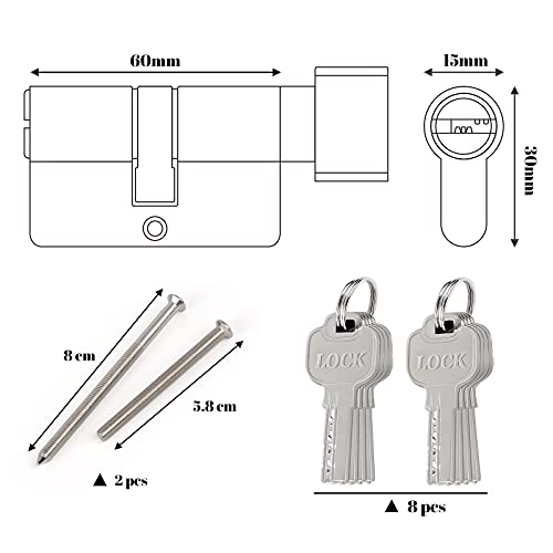 Hengsong Profil-Knaufzylinder Schließzylinder 30/30 Metallsilber-Knaufzylinder, inkl. 8 Schlüssel