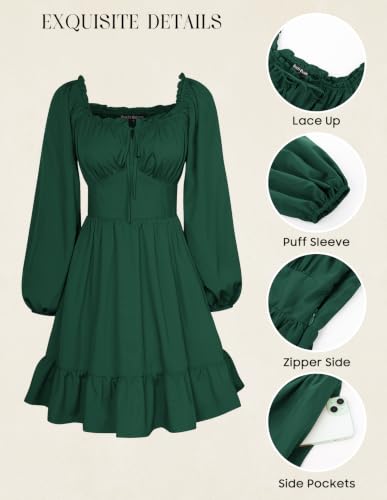 Image of Scarlet Darkness Women's Renaissance Off Shoulder Corset Mini Dress | Puff Sleeve, Lace-Up Front, Smocked, Flowy Fairy, Medieval, Peasant, Cottagecore, for Ren Faire, Pirate, Party, Daily