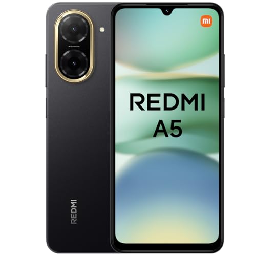 XIAOMI Redmi A5 - Smartphone de 4+128GB, Pantalla inmersiva de 6,88' 120 Hz, Potente procesador Octa Core, Cámara Dual AI de 32 MP, 5200 mAh, Cargador no Incluido, Negro (Versión ES)