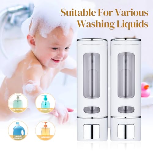 Image of 2 Shampoo & Conditioner Dispenser Wall Mounted, 400ml Liquid Soap Shower Dispenser Set No Drill, Gel Container Shower Pump Dispenser, Conditioner Body Wash Dispenser Set for Bathroom Hotel Home