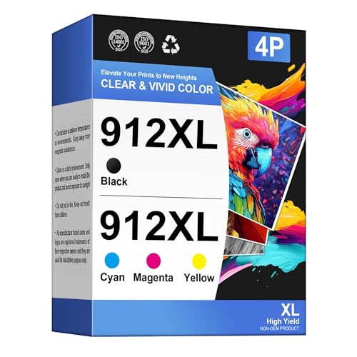 Gureef 912XL Ink Cartridges Multipack Compatible for HP 912 Ink Cartridges 912XL for HP OfficeJet Pro 8024 8023 8022 OfficeJet 8015 8014 8012 8010 (Black/Cyan/Magenta/Yellow 4 Pack)