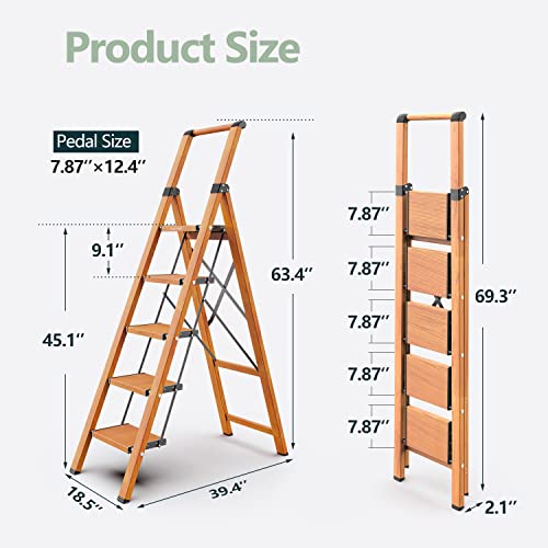 Woa Woa 5 Step Ladder, Portable Lightweight Stepladder With Anti-Slip Wide Pedal thumb #6