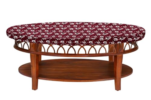 Image of The Furnishing Tree Elastic Oval Center Table Cover WxL 14x24 in Inches Polyester Floral Pattern Dark Brown