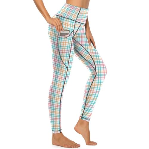 Pantalon de yoga à poches rose et vert avec maintien abdominal pour femme