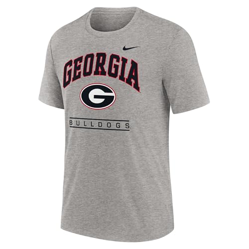 Nike Men's NCAA Arch Over Logo Tri-Blend T-Shirt (US, Alpha, Large, Regular, Regular, Gray, Georgia Bulldogs)