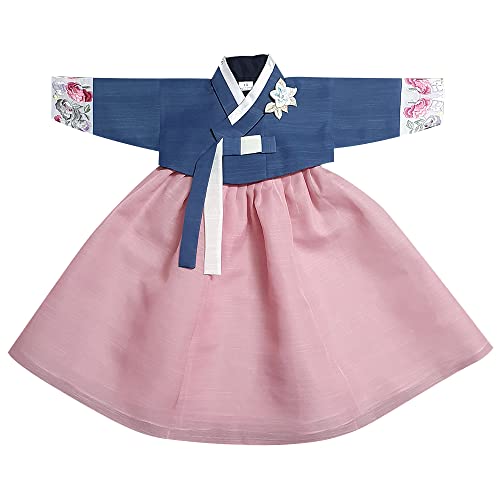 Korean Baby Girl Hanbok for 100~15y/o Floral Embroidery Sleeves Hanbok Brooch Inlcuded Girl Baby Kids