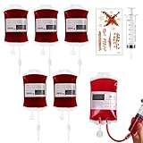 5 Piezas Bolsa de Beber Sangre para Halloween,350 ml Bolsas de Sangre de Relleno, para Cosplay Vampiro Zombie Fiesta Enfermera Prop Decoraci贸n de Disfraces