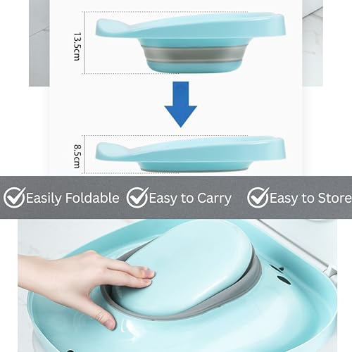 Image of Sitz Bath Tub For Adults | For Fissures | For Hemorrhoids | For Piles | For Post Delivery | Foldable | Large Capacity | Includes Air Pump, Adhesive Wall Hook & Microfiber Cloth