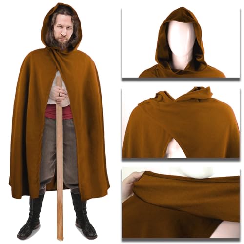 FSUJWOA Renaissance Kapuzenumhang mittelalter kleidung herren Hexenmantel mit Kapuze umhang (Kaffeebraun, Stil-1)