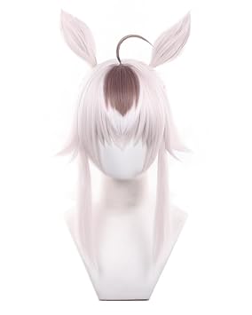 Game wigs for Oguri Cap Cosplay Wig - Synthetic Halloween Wig with With Animal Ears Accessory and Wig Cap for Costume Party