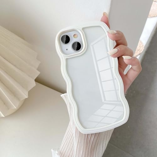 UEEBAI Wave Frame Clear Case for iPhone 14 Plus 6.7 inch, Curly Clear Phone Case, Cute Wavy Phone Case for Girl Slim Fit Shockproof Phone Cover Bumper Soft Pretty Case for Women - White by UEEBAI - Used condition - US$6.06