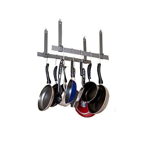 Rack It Up Ceiling Bar Pot Rack (pair) with 12 hooks, Steel Gray Hammertone