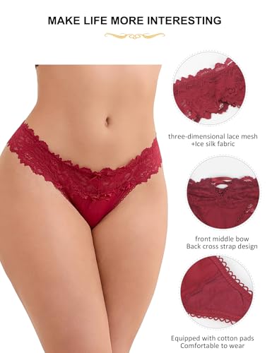 Image of ohyeah Sexy Lace G-String Thongs Panties Low Rise Underwear Undies for Women Cotton Crotch Cheeky Tangas Panties 4-18