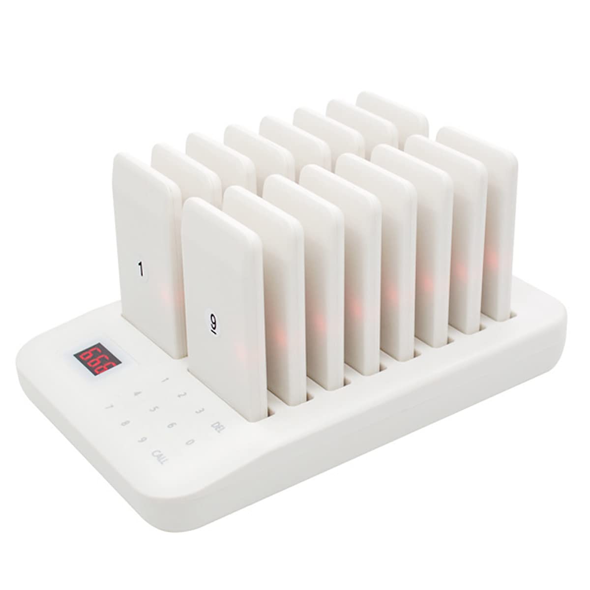 Bezprzewodowy System WywołYwania,Klawiatura WywołYwania 999 KanałóW + 16 Szt. Podstawek, 3 Tryby WywołYwania, System Kolejki Do Kawiarni Food Court Church Nurse Clinic System Queue,White