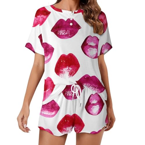 Pyjama femme manches courtes Lèvres Rouges anti-transpiration pour mieux dormir