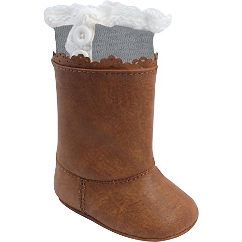 Baby Deer Baby Girls Boot Socks with Lace Ruffle Trim Size XL 24-36 - Grey