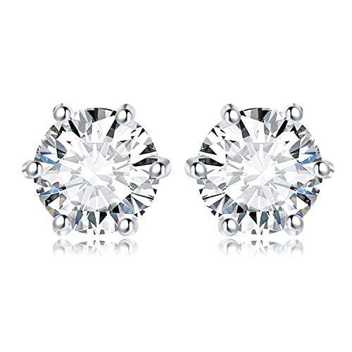 JewelryPalace Pendientes Mujer Plata 4ct Circonita Redonda, Solitario Pendientes de Tuerca con Piedras, Pendientes Pequeños Mujer Diamante Simulado, Pendientes Niña Clásicos Conjunto Joyas para Novia