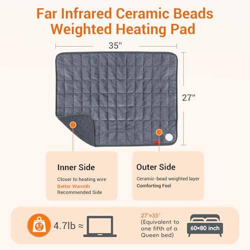 Image of Comfytemp Far Infrared Large Heating Pad 27 inchx35 inch for Deeper Back & Period Relaxation, FSA Eligible Weighted Electric Heat Pad with Evenly Filling Ceramic Bead for Better Fit, HSA King Size Heated Pad
