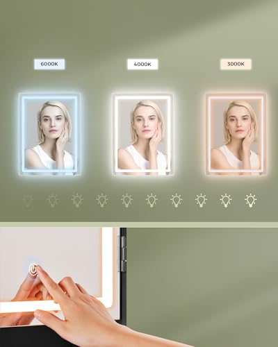 VASAGLE KAILYN Colección - Tocador con Luces LED de 3 Colores con Brillo Ajustable, Mesa de Maquillaje con Espejo, Estantes Ajustables, 2 Cajones, Estilo Moderno, Negro Tinta RDT123B01 - imagen 3