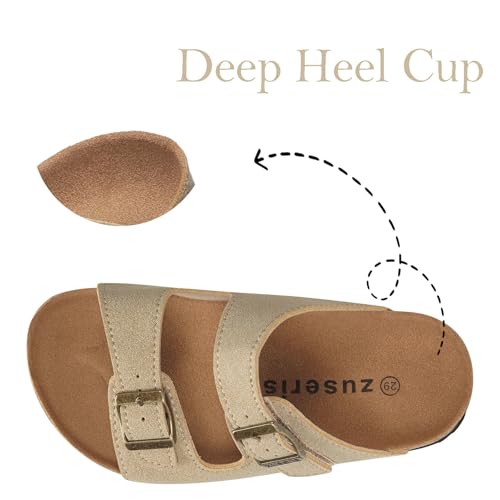 Image of ZUSERIS Kids Toddler Sandals Boys Girls Summer Slides | Soft Cork Footbed, Non-slip,Adjustable Straps,Comfort Suede Leather,Lightweight