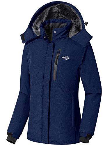 Wantdo Women's Waterproof Fleece Lined Parka Windproof Ski Jacket Navy, Small