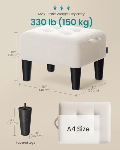 Image of SONGMICS Foot Stool with Legs, Small Footstool Ottoman, Velvet Seat with Thick Cushion, for Living Room, Bedroom, Entryway, 330 lb Weight Capacity, Cream White ULOM501W01
