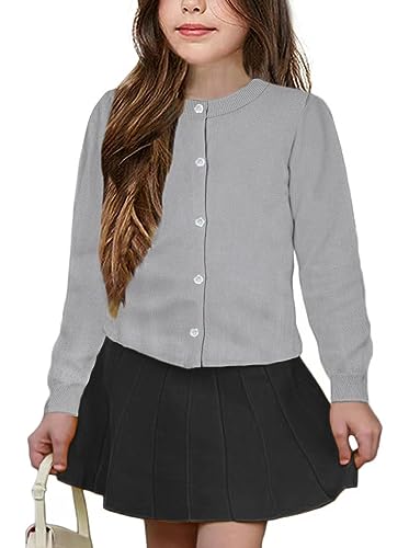 Image of Girls' Cardigan Sweater [Cute Petal Buttons] Cotton Long Sleeve Crewneck Uniform Sweater for 5-14 Years Girls