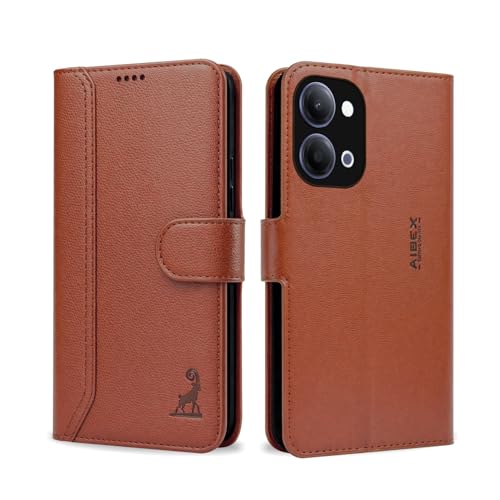 Image of AIBEX Compatible for Vivo T5 Lite 5G / Vivo Y21 5G / Vivo Y11 5G Flip Cover Leather Finish | Inside TPU with Card Pockets | Wallet Stand | Complete Protection Flip Case Brown