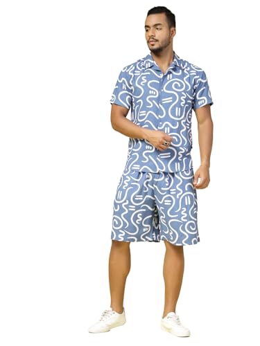 Image of Rigo Printed Co-Ord Set for Men's | Casual Shirt & Shorts Night Suit Set | Lounge-wear Nightdress Pajama Set for Men's | Night Wear, Beach Wear, Vacation Wear Outfit
