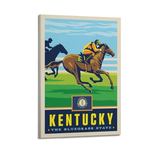 Poster de voyage vintage Kentucky State Pride - Impression toile course de chevaux moderne