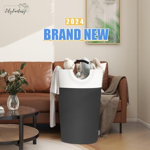 Image of 90L Large Laundry Basket, Collapsible Laundry Bag, Freestanding Tall Clothes Hamper, Foldable Washing Bin (White & Grey)